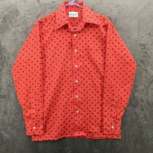 VTG Men's Nicola Mancini Red Black Polka Dot Print Polyester Shirt Sz Medium M